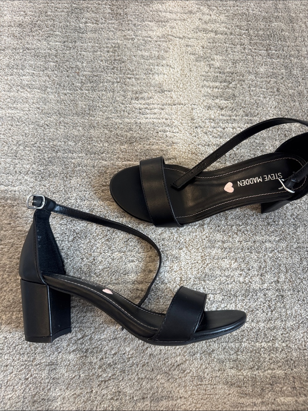 Steve Madden Black Leather Block Heel Ankle-Strap Sandals